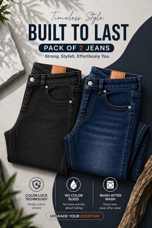Premium Never Fade Denim Jeans (Pack of 2 )