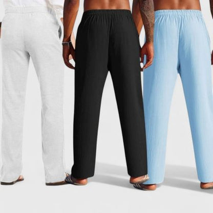 Combo of 3 Linen Loose Fit Men Pant Blue-Black and Light Gray