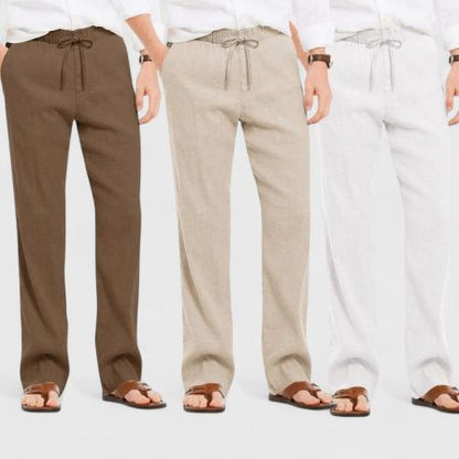 Combo of 3 Linen Loose Fit Men Pant White-Light Beige and Brown