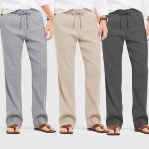 Combo of 3 Linen Loose Fit Men Pant Dark Gray-Light Beige and Gray
