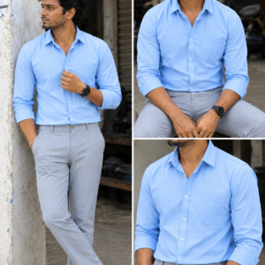 Sky Blue Shirt & Black Pant Combo | Set of 2