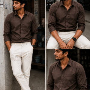 Coffee Brown Shirt & Ivory Cream Pant Combo | Set of 2