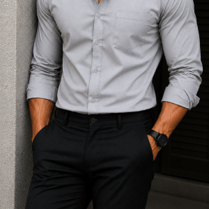 Light Grey Shirt & Black Pant Combo | Set of 2 - Image 2