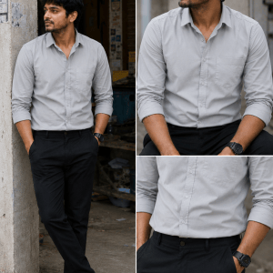 Light Grey Shirt & Black Pant Combo | Set of 2