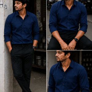 Royal Blue Shirt & Black Pant Combo | Set of 2
