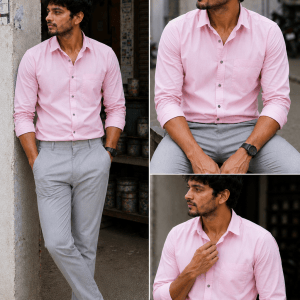 Rose Shirt & Light Grey Pant Combo | Set of 2