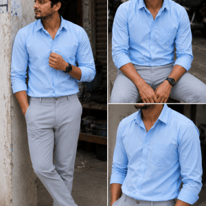 Sky Blue Shirt & Lite Grey Pant Combo | Set of 2