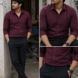 Maroon Shirt & Black Pant Combo | Set of 2