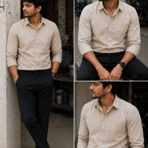 Biscuit Colour Shirt & Black Pant Combo | Set of 2