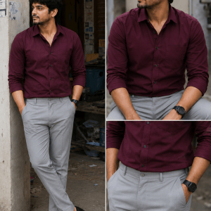Maroon Shirt & Light Grey Pant Combo | Set of 2