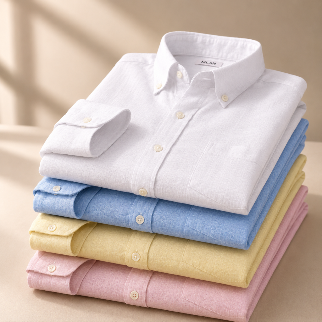 OnZone Everyday Cotton Shirts White, Sky Blue, Lemon & Baby Pink | Pack of 4