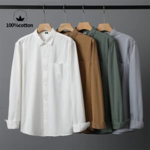 Men's Solid Color, Cotton, Breathable, Casual, Durable Long-sleeved Shirt (Pack Of 4)